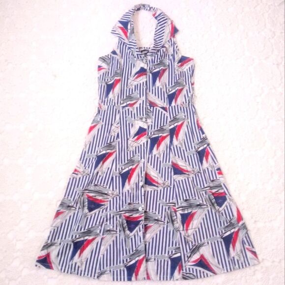 Frock Shop Halter Sailboat Button Front Striped Dress Small - Picture 1 of 6